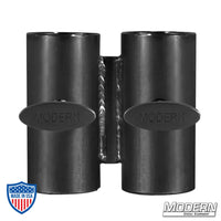 Narrow Over and Under for 1-1/4" Speed-Rail® in black zinc with T-Handles - film grip rigging steel fittings.