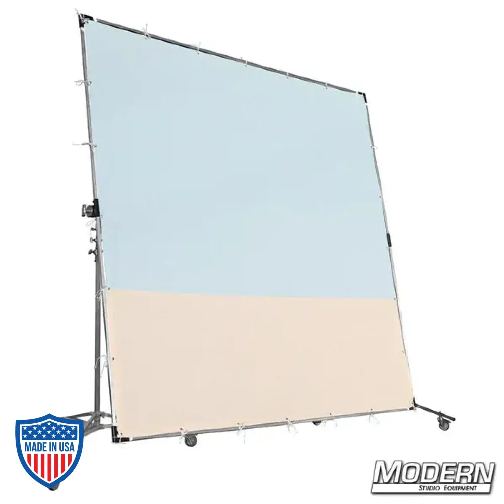 Natural Bounce 12' x 12' muslin with 2/3 Sky Blue and 1/3 Beige color, film grip rigging, includes storage bag, frame not included.