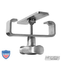 Steel Nerd Clamp for mounting wooden hi hat to double sided step ladder, ideal for film grip rigging