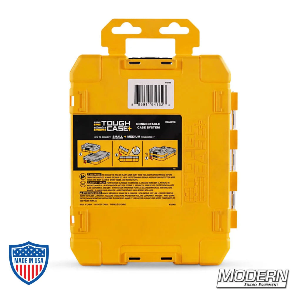 Dewalt ToughCase+ Connectable System for nuts and bolts assortment kit, ideal for film grip rigging tasks and secure storage.