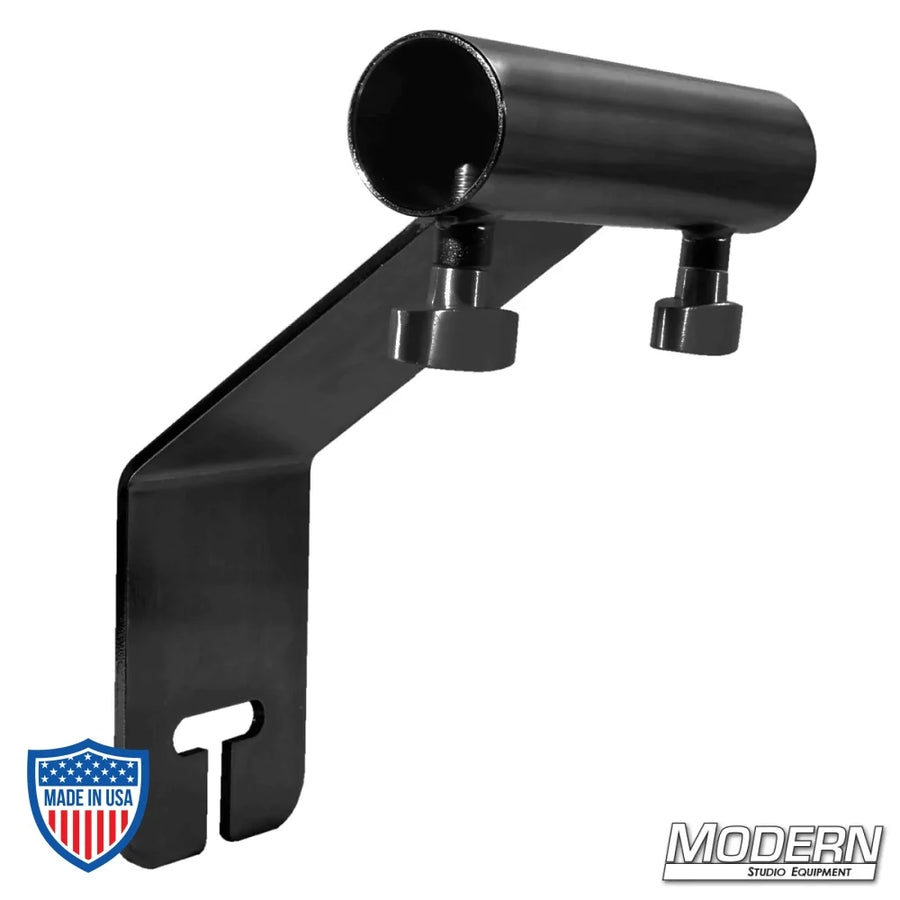 Offset Ear for 1-1/4" Speed-Rail® in black zinc with T-Handles, used for film grip rigging with gobo/grip head.