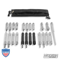 On the Go Baby Pin Kit for film grip and rigging with 2" and 3" aluminum baby pins in various thread sizes, includes carrying pouch