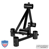 Pass through vertical pipe truss corner for 1-1/2" Speed-Rail, used in film grip rigging, black aluminum construction.