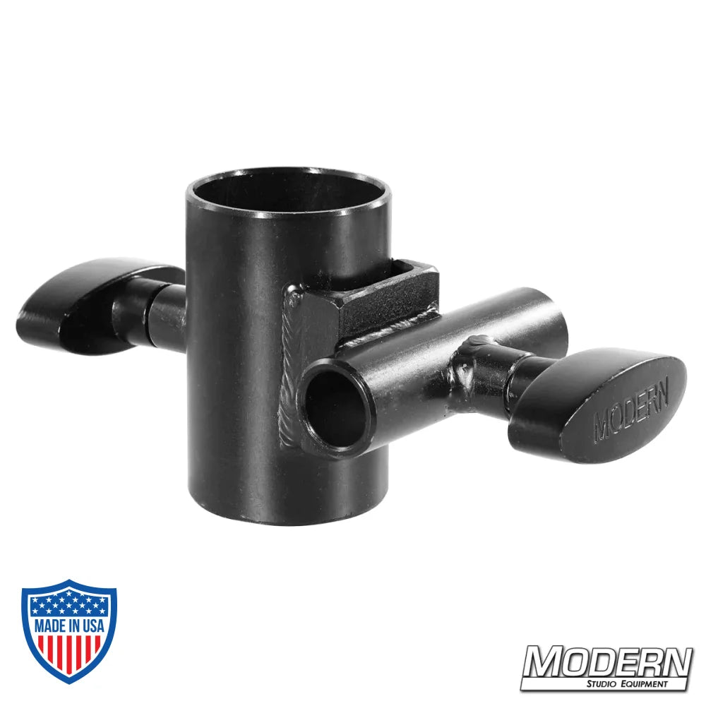 Black Zinc Pipe Cross with T-Handles for 1-1/4" to 5/8" film grip rigging.