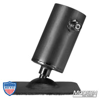 Pipe flange base with swivel for 1-1/2" Speed-Rail® in black zinc, featuring bolt-on receiver and set screw for film grip rigging.