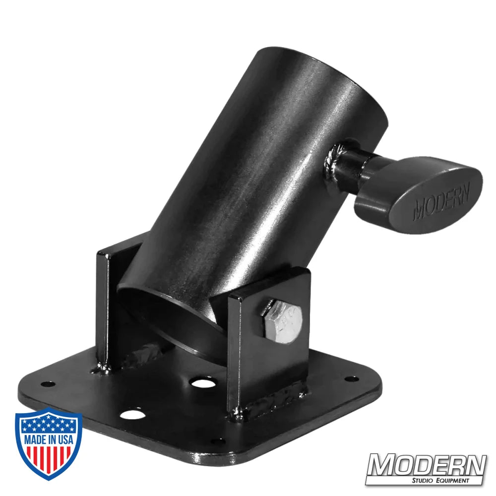 Pipe Rocker Receiver for 1-1/2" Speed-Rail® with T-Handle, ideal for film grip rigging, black zinc finish on pivoting flat plate