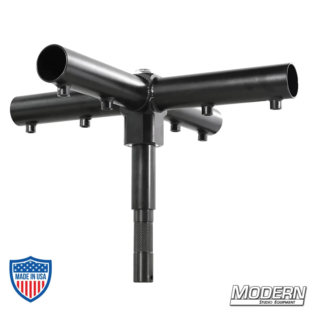 Pipe Spinning Gag with 1-1/4" receivers and 1-1/8" pin for film rigging. Black zinc mount with 360-degree spinning bearing system.