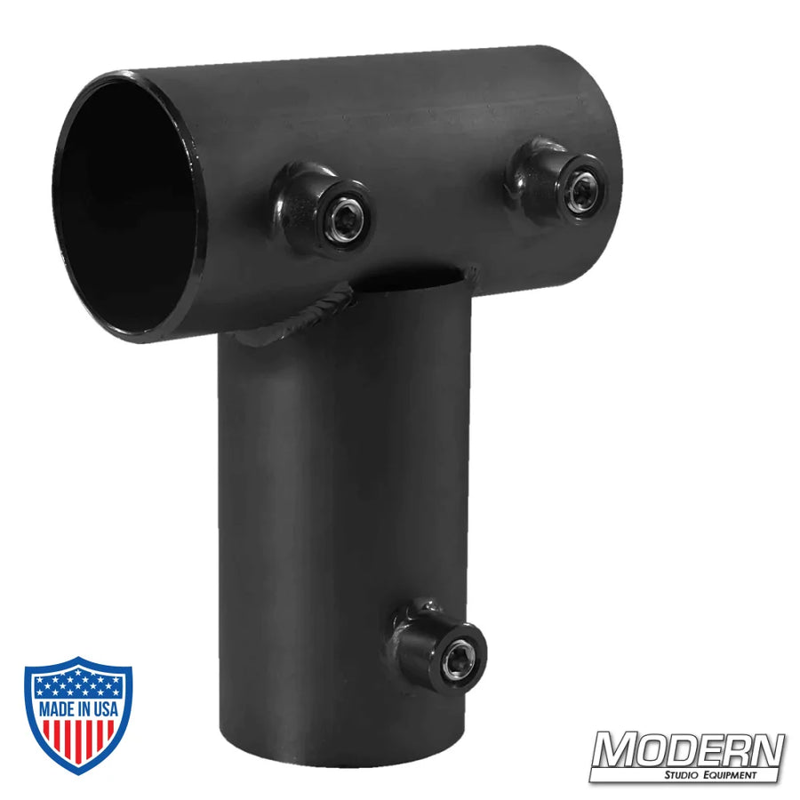 Pipe Tee Receiver for 1-1/2" Speed-Rail® - Black Zinc with Set Screws for film grip and rigging.