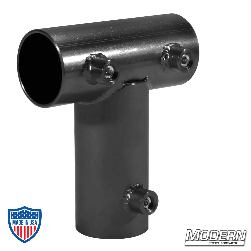 Pipe Tee Receiver for 1-1/4" Speed-Rail® - Black Zinc with Set Screws for film grip rigging support