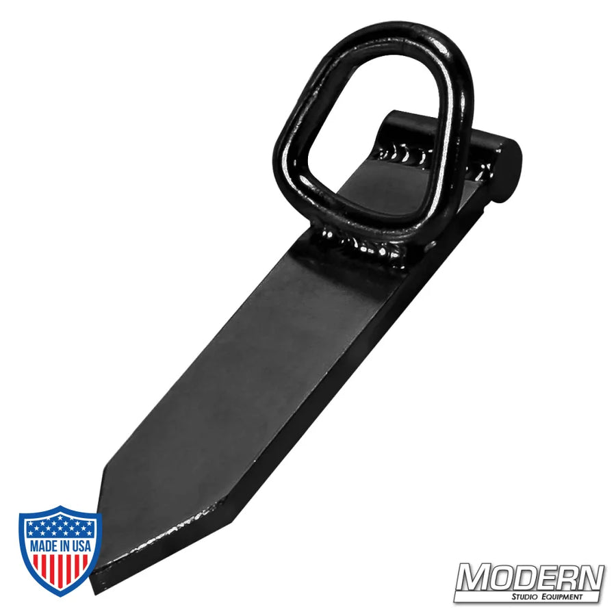 Piton 5 Black Zinc steel stake with welded d-ring for film grip and rigging