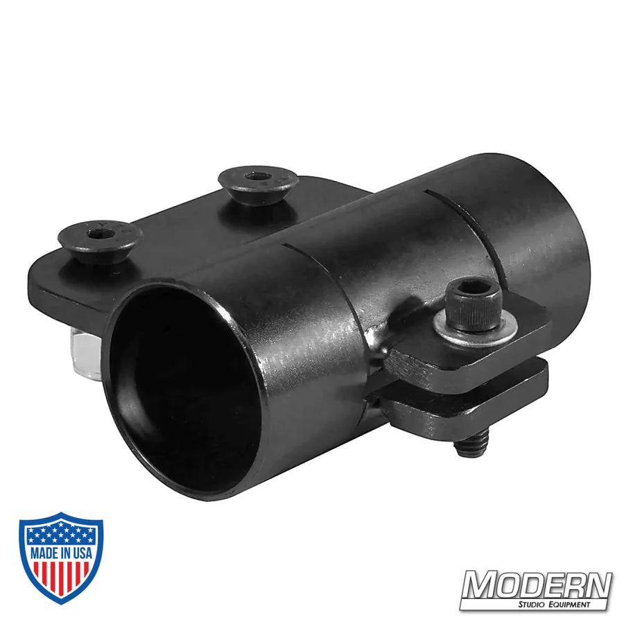 Black zinc Plate Slider Bracket Mini for 1-1/4" Schedule 40 aluminum Speed-Rail, film grip rigging tool.