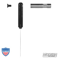 Putty knife with 5/8" baby pin and ergonomic handle for film grip and rigging.