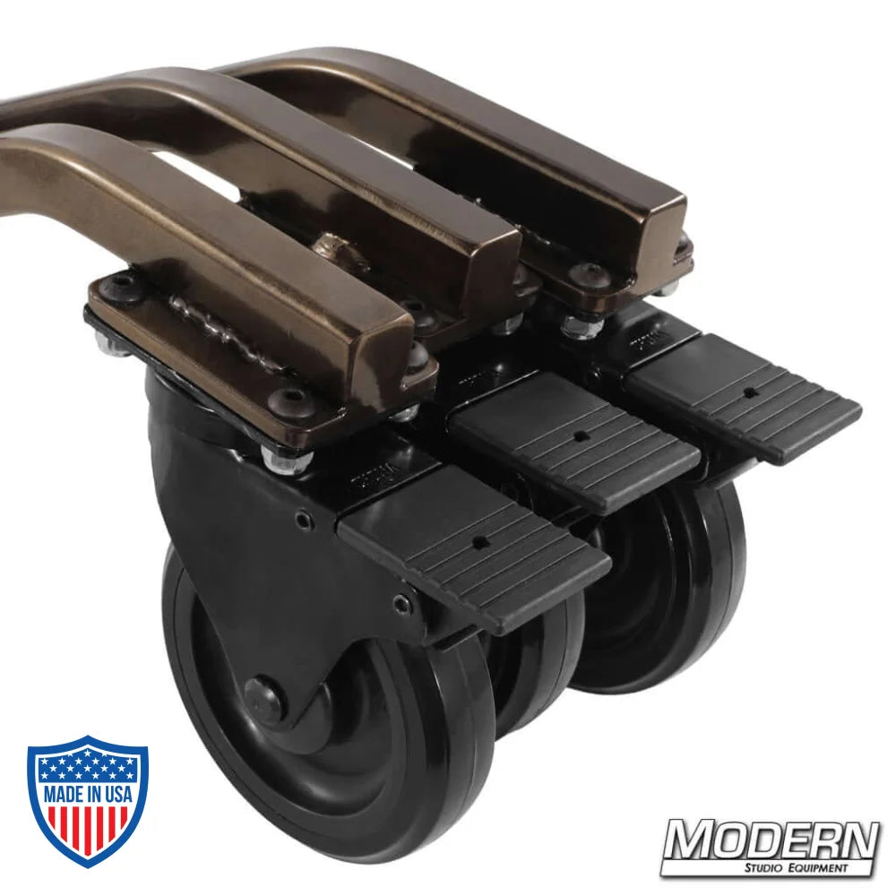 Rolling Spider Base for film grip and rigging with sturdy wheels for stable and mobile lighting equipment support on set.