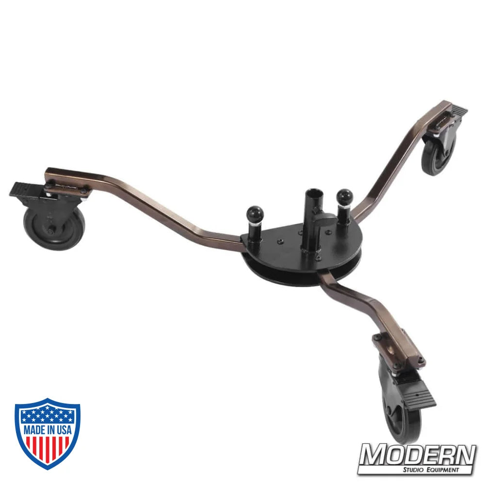 Sturdy Rolling Spider Base for film grip and rigging, providing a stable, mobile platform for lighting fixtures and equipment on set.