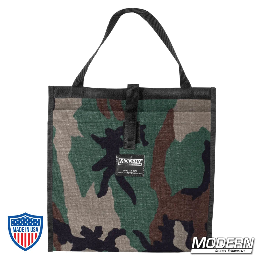 Camo scrim bag for 13-1/2" lighting scrims, made with Cordura 1000 fabric and stainless steel rod, ideal for film, grip, and rigging use