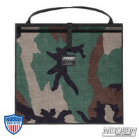 Camouflage Modern Scrim Bag for 18-1/2" lighting scrims, made from Cordura 1000, with a stainless steel rod for shape retention, ideal for film grip rigging.