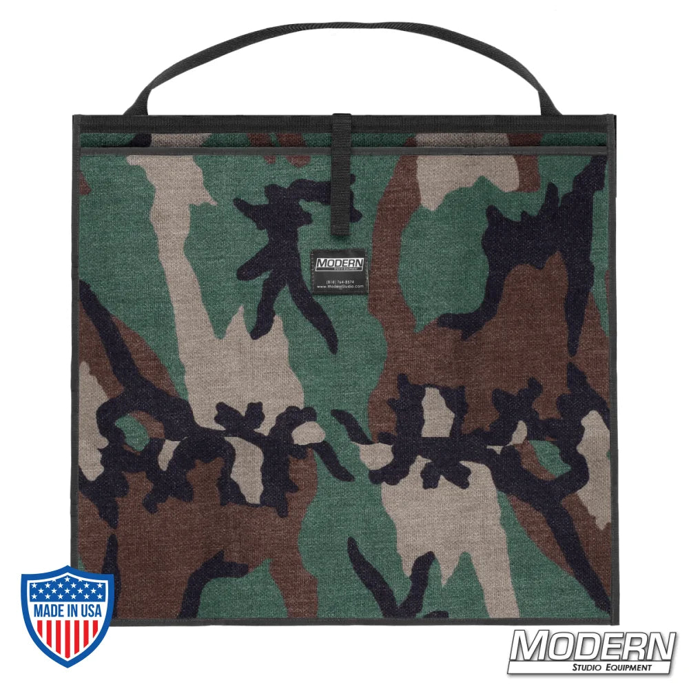 Modern Scrim Bag for 22" film grip rigging in camo pattern made from Cordura 1000 with stainless steel rod for lights and scrims
