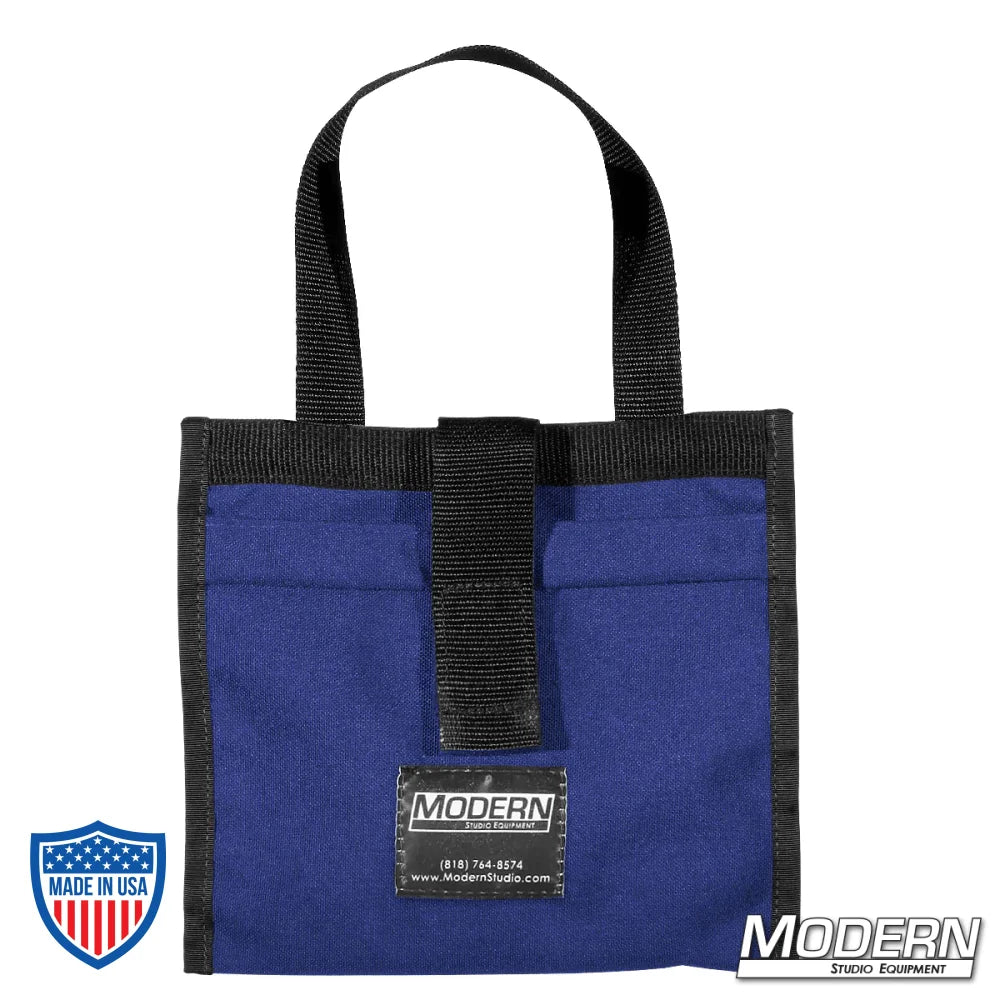 Durable blue Modern Scrim Bag for 6-1/2" lighting scrims, made from Cordura 1000 with stainless steel rod, ideal for film grip and rigging.