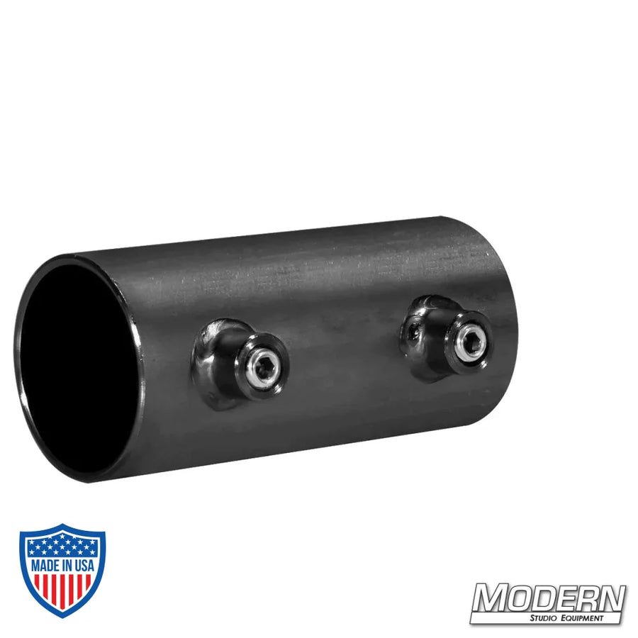 Black Zinc Short Sleeve Coupler for 1-1/2" Speed-Rail® with Set Screws - 4" Length - Perfect for Film Grip Rigging
