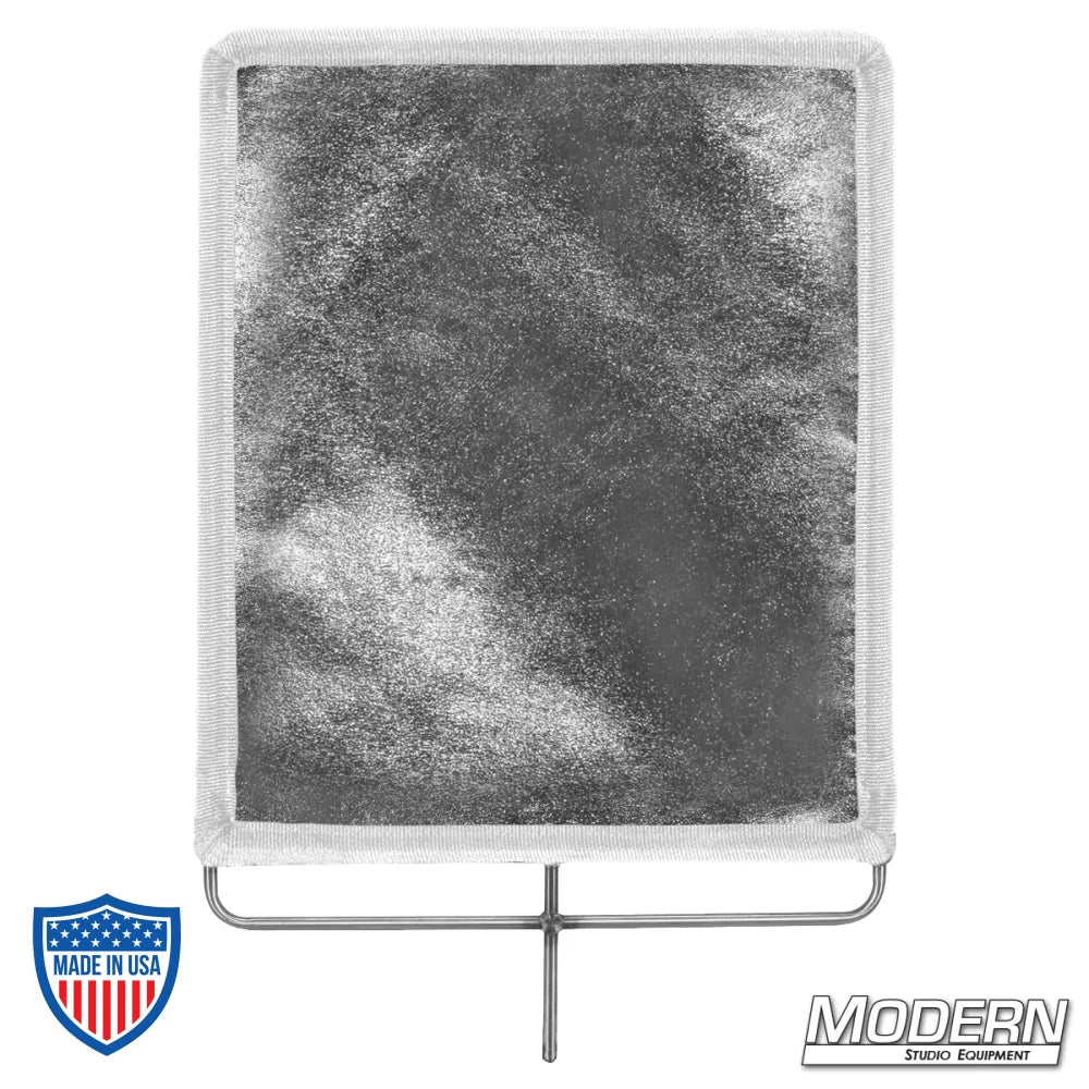 Silver Lame fabric on 304 military grade stainless steel frame for film, grip, and rigging use, providing soft reflected bounce light.