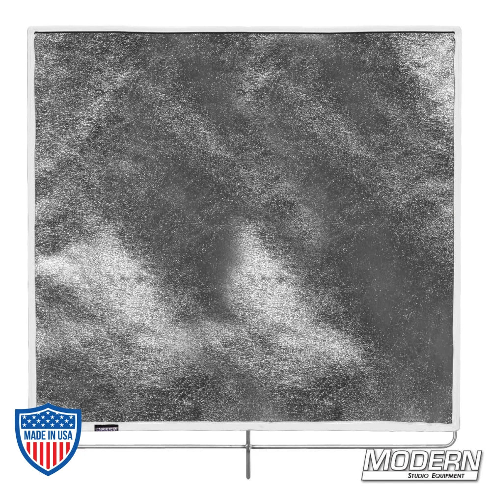 Silver Lame fabric on 304 military grade stainless steel frame for film grip rigging with soft reflected bounce.