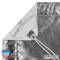 Silver/White Lame slip-on textile with grommet, ties, and elastic, ideal for film grip and rigging. Comes with labeled storage bag.