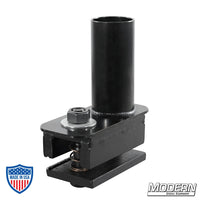 Single Uni-Body Clamp with 1-1/2" Starter - Black Zinc, ideal for film grip and rigging, steel construction for vehicle fastening.