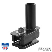 Single black zinc unibody clamp with 1-1/4" starter for film grip and rigging tasks under vehicles.