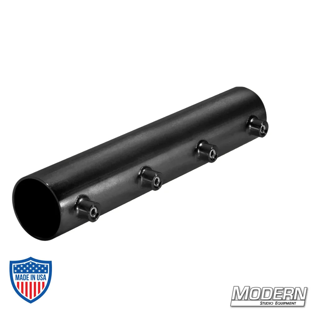 Black zinc sleeve for 1-1/2" Speed-Rail with set screws used in film grip rigging for joining two aluminum pieces - 11.5" length