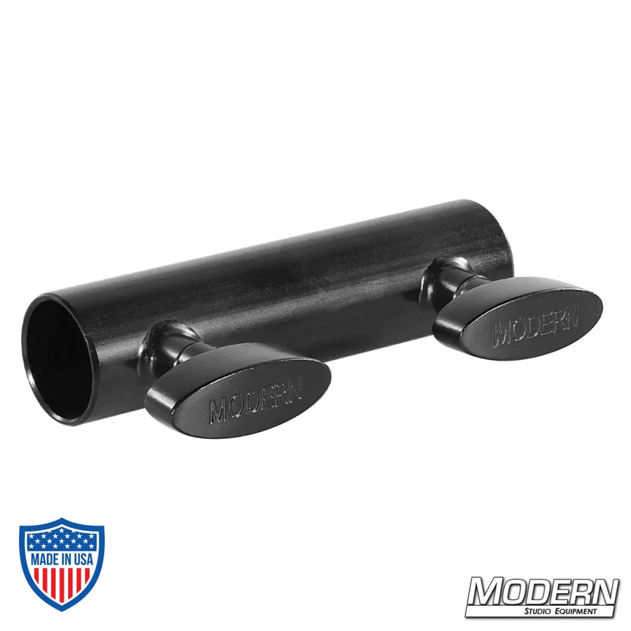 Black zinc sleeve with T-handles for 1" round pipe, ideal for film grip and rigging with Speed-Rail® couplers.
