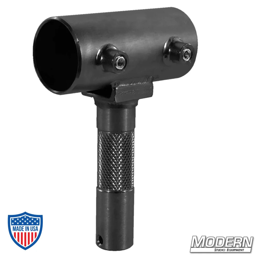 Black zinc steel slider with set screws for film grip rigging, fits 1-1/2" Speed-Rail®, 1-1/8" male, by Modern Studio Equipment