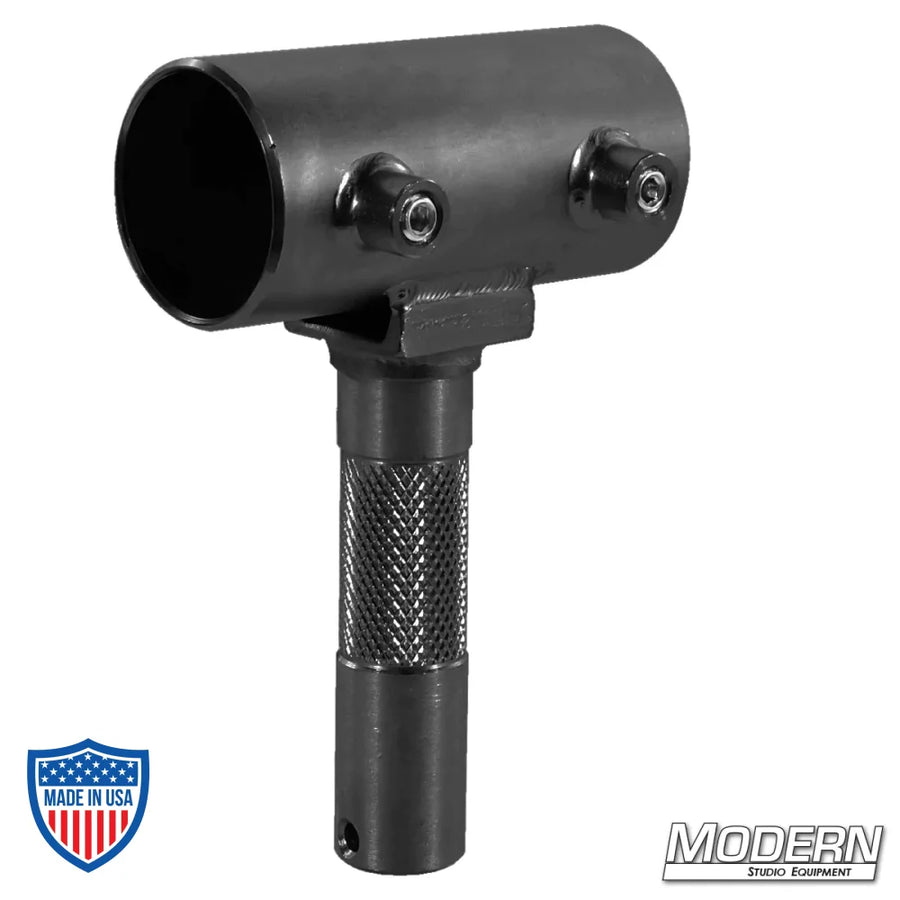 Black zinc steel slider with set screws for film grip rigging, fits 1-1/2" Speed-Rail®, 1-1/8" male, by Modern Studio Equipment