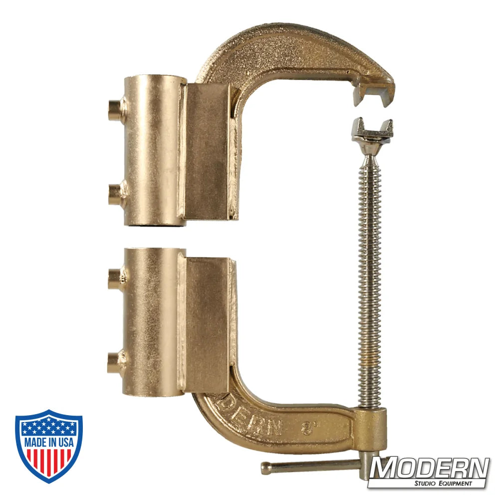 Speed C-Clamp for 1-1/2" Speed-Rail® with Set Screws, film grip rigging equipment, featuring two dom receivers on an 8" forged clamp.