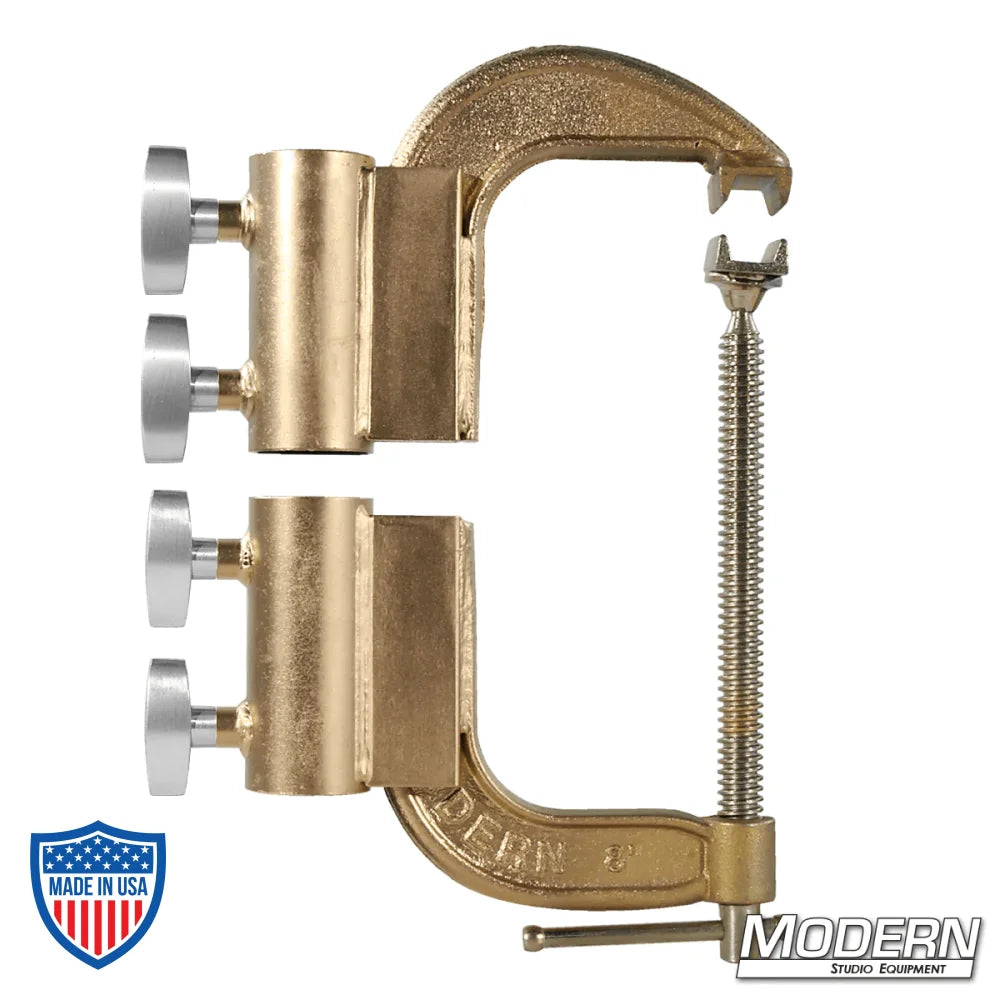 Speed C-Clamp for 1-1/2" Speed-Rail® with T-Handles for film grip and rigging applications.