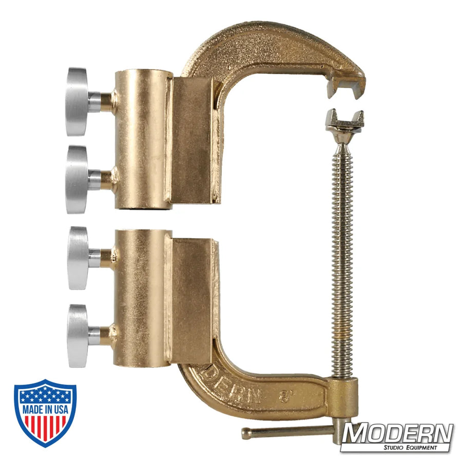 Speed C-Clamp for 1-1/2" Speed-Rail® with T-Handles for film grip and rigging applications.