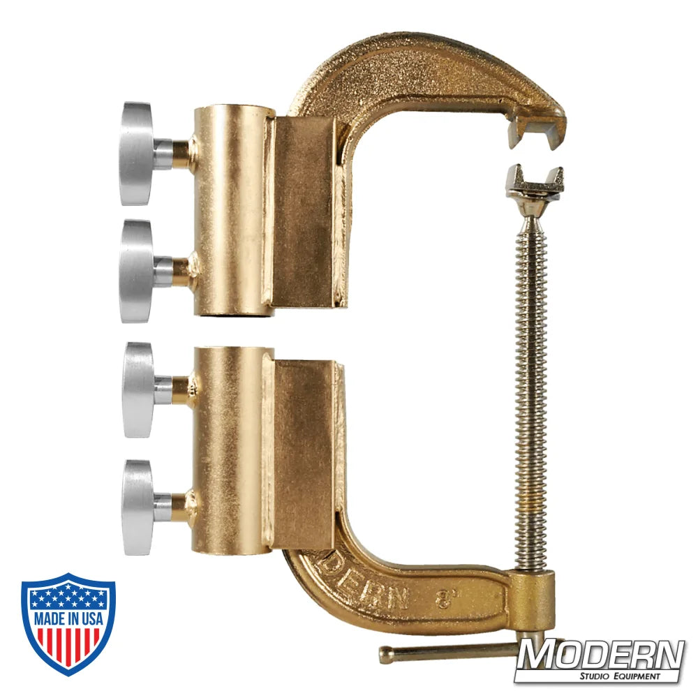Speed C-Clamp with T-Handles for 1-1/4" Speed-Rail®, essential for film grip and rigging, featuring 8" forged halves.