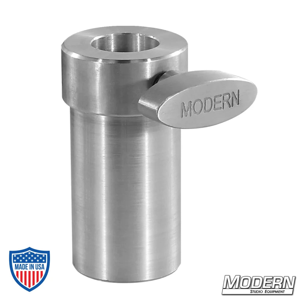 Aluminum Speed-Rail® Junior Adapter for film grip rigging setups, converts 1-1/2" fittings to 1-1/8" female receiver.