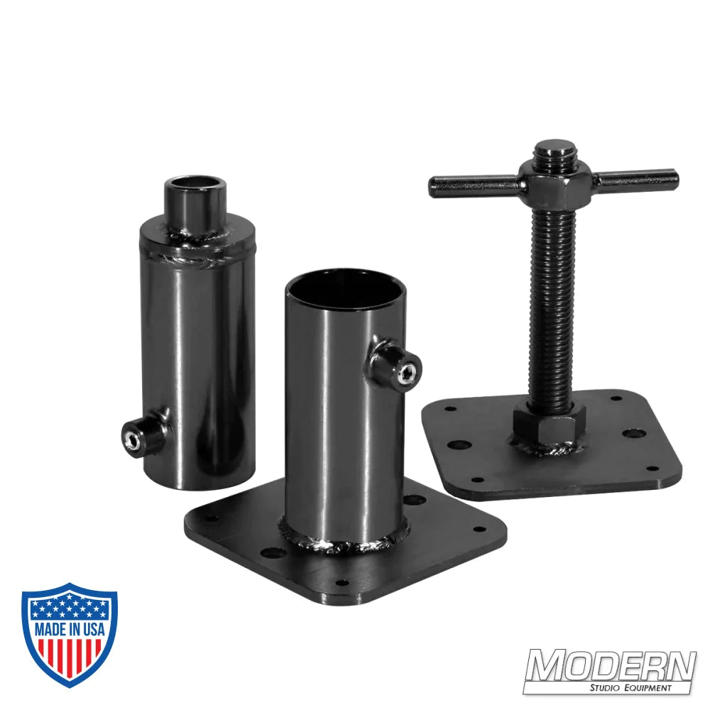 Speed-Rail® Wall Spreader 3-Piece Kit for 1-1/2" Aluminum Tubing in Black Zinc with Set Screws for Film Grip and Rigging
