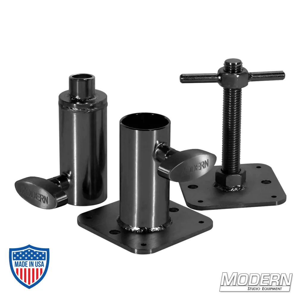 Speed-Rail® Wall Spreader Kit for 1-1/2" Schedule 40 aluminum, black zinc with T-handles, essential for film grip and rigging.