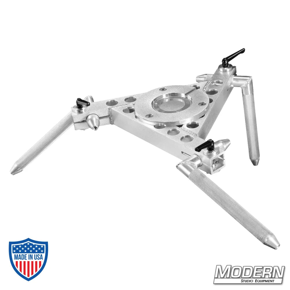 Spider Hi-Hat Mitchell Plate with 3 pivoting legs made from 6061 aluminum for film grip rigging