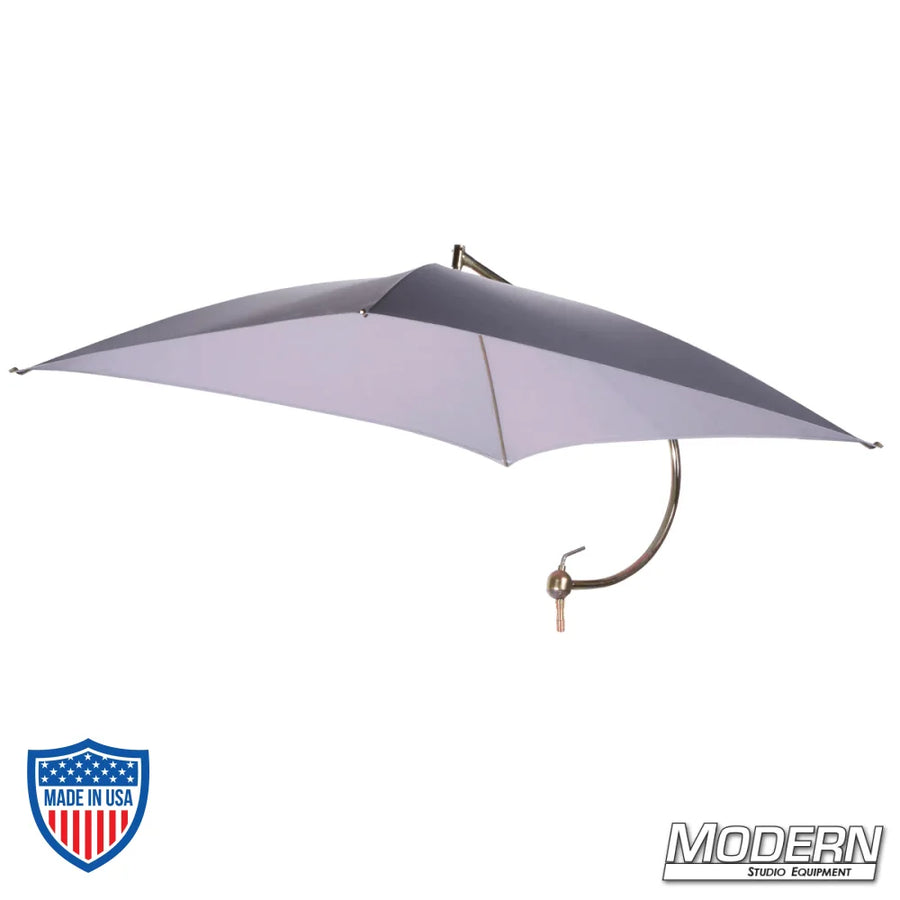 Square John Deere umbrella with 1-1/8" junior pin for film grip and rigging, comes with weather-resistant cover.