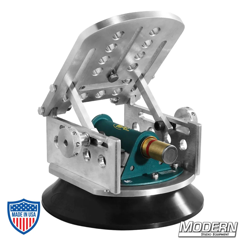 10" Wood's Powr-Grip suction cup with Camera Wedge Plate for film grip rigging, by Modern Studio Equipment.