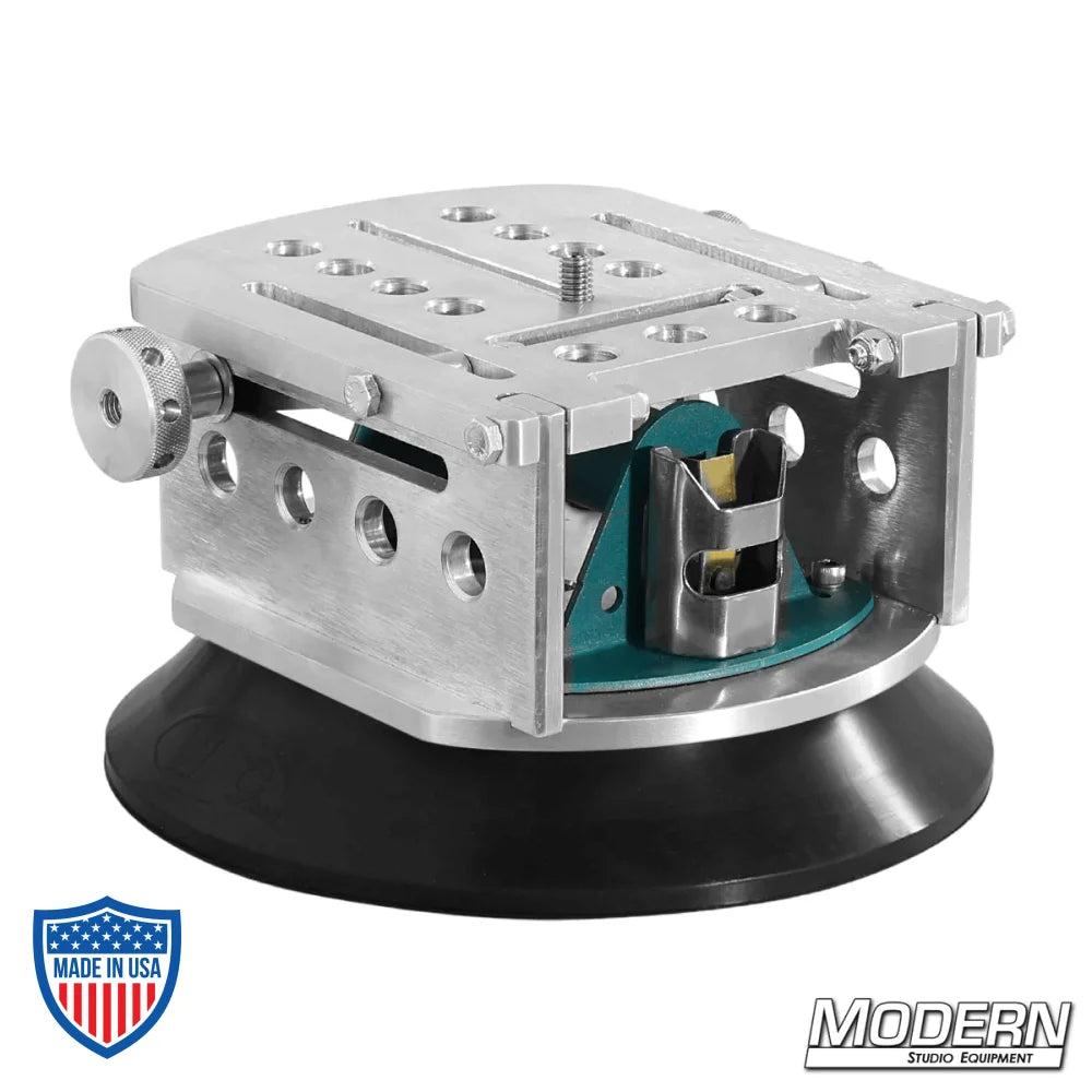 10" Wood's Powr-Grip suction cup with Camera Wedge Plate for film grip and rigging.