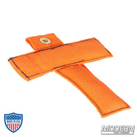 Modern T Markers for film rigging, durable orange Cordura 1000, 6" length, filled with shot, for precise actor positioning on set.