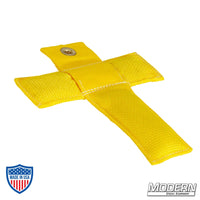 Modern Studio Equipment yellow T Marker for actor's position, made of Cordura 1000, ideal for film grip and rigging, durable and weighted