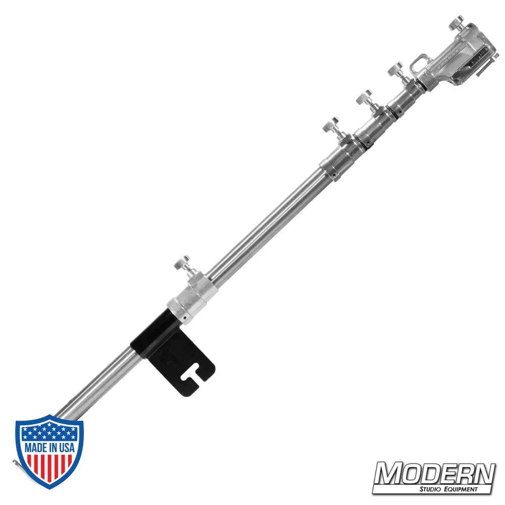 Telescoping Combo Boom Arm in Black Zinc for film grip and rigging, made from military grade stainless steel with hook for counterweight