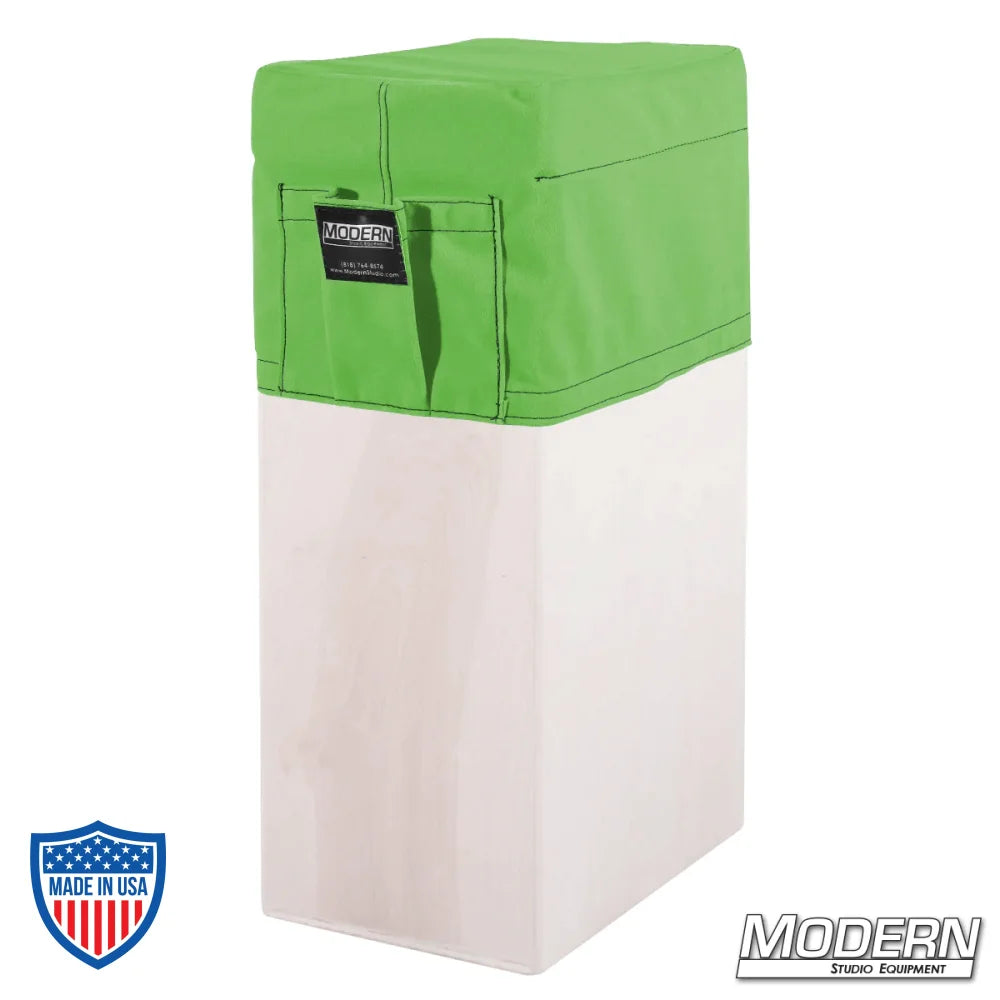 Vertical Apple Box with Green Seat Cover and Pocket for Film Grip and Rigging