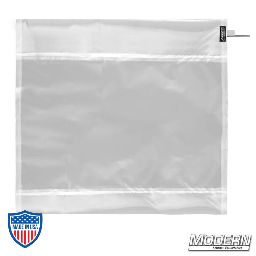 Half Soft Frost Wag Flag for film grip rigging in uncovered stainless 4' frame by Modern Studio Equipment.