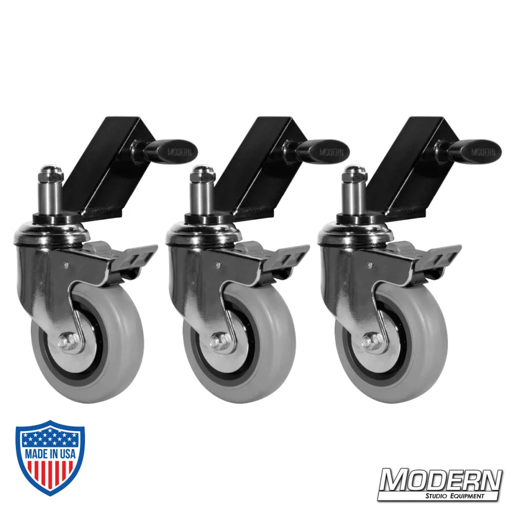 Wheels For Mambo Stands (Set Of 3 & Slip On Adapters) - Black Zinc