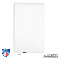 White artificial 1/4 stop silk scrim on 304 stainless open-end frame for film grip and rigging applications